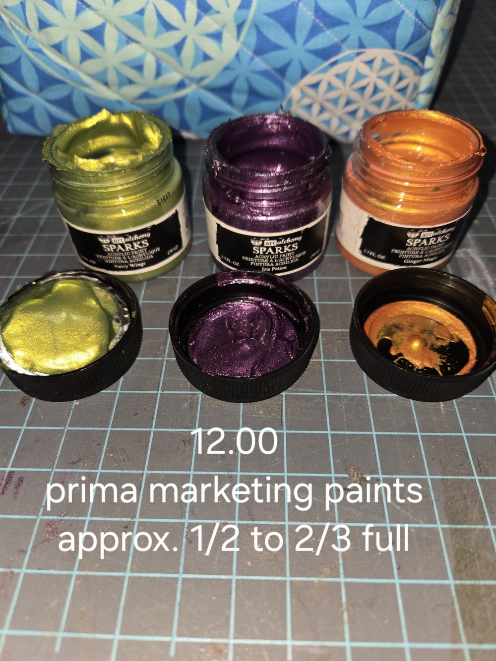 Sparks Metallic Acrylic Paint Set - Green, Purple, Orange